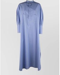 Celine - Dress High Collar Buttoned Cuffs Embroidered Detail - Lyst