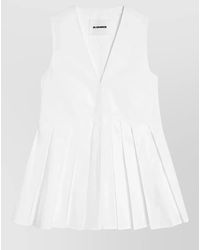 Jil Sander - Cotton Sleeveless V-Neck Pleated Top - Lyst