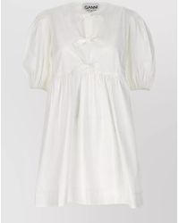 Ganni - Organic Cotton Bow-Detail Short-Sleeve Mini Dress - Lyst