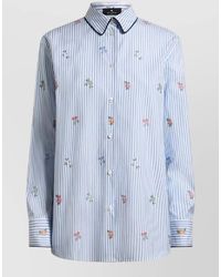 Etro - Floral-Embroidered Striped Cotton Long-Sleeve Shirt - Lyst