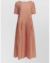 Apuntob - Short Sleeves Round Neckline Striped Pleated Dress - Lyst