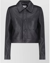 FRAME - Cropped Leather Coat Collared Long Sleeves - Lyst