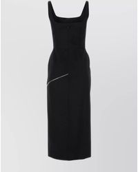 McQueen - Wool Sleeveless Square Neck Midi Dress - Lyst
