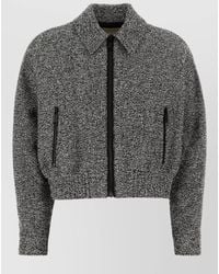 Michael Kors - Tweed Bomber Jacket Cropped Collared Pockets - Lyst