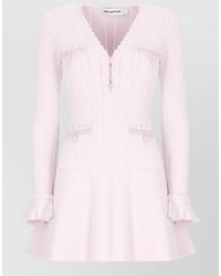 Self-Portrait - Ribbed V-Neck Long-Sleeve Mini Dress - Lyst
