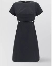 Givenchy - Waist Belted Crew Neck Dress With Monochrome Pattern - Lyst