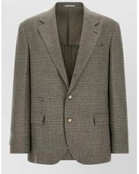 Brunello Cucinelli - Wool Cashmere Prince Of Wales Single-Breasted Blazer - Lyst