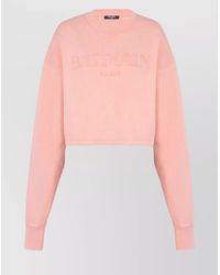Balmain - Cotton Cropped Loose-Fit Long-Sleeve Sweatshirt - Lyst