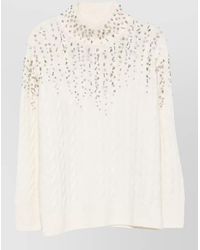 ERMANNO FIRENZE - Cashmere Cable-Knit Crystal-Embellished Turtleneck Sweater - Lyst