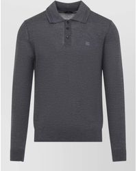 Etro - Wool Silk Fine-Knit Long-Sleeve Polo Shirt - Lyst