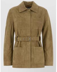 Tory Burch - Suede Jacket Belted Waist Collared Neck - Lyst