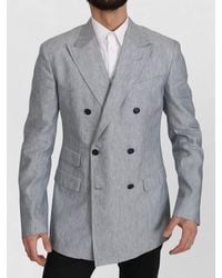 Dolce & Gabbana - Dolce Gabbana Blue Flax Napoli Jacket Coat Blazer - Lyst