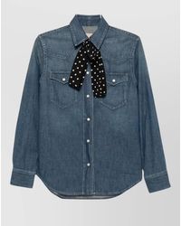 Valentino - Denim Polka-Dot Printed Long-Sleeve Shirt - Lyst