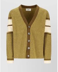 Ami Paris - Ribbed V-Neck Wool Cardigan - Lyst