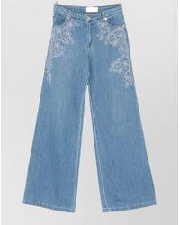 ERMANNO FIRENZE - Floral Embroidery Wide Leg Denim Trousers - Lyst