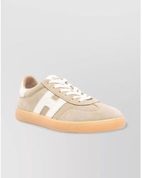 Hogan - Leather Sneakers With Contrast Stitching And Suede Panels - Lyst