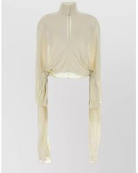 Alaïa - Crepe Cropped Blouse High Neck Tie - Lyst
