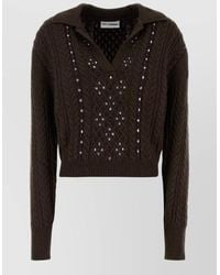 Des Phemmes - Nylon Blend Cable Collared Embellished Sweater - Lyst