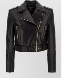 Balmain - Leather Cropped Biker Jacket - Lyst