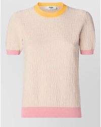 Fendi - Textured Crew Neck Knit Top Short Sleeves - Lyst