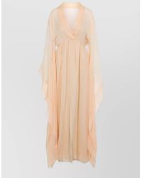 Alberta Ferretti - Silk Chiffon V-Neck Asymmetric Long-Sleeve Gathered Maxi Dress - Lyst