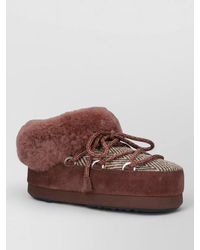 Moon Boot - Leather Shearling-Trim Slippers - Lyst