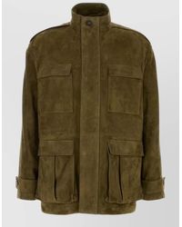 Ferragamo - Suede Jacket Stand Collar Long Sleeves - Lyst