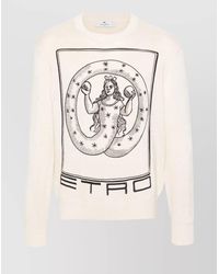 Etro - Cotton Logo Embroidered Crew Neck Sweater - Lyst