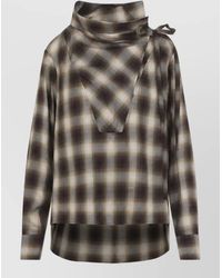 Co. - Checked Draped Funnel-Neck Long-Sleeve Shirt - Lyst