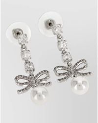 Self-Portrait - Crystal-Embellished Bow Drop Earrings - Lyst