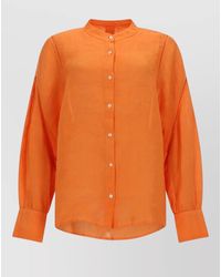 120% Lino - Linen Shirt Long Sleeves Mandarin Collar Relaxed Fit - Lyst