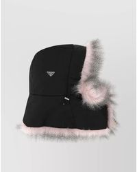 Prada - Nylon Hat: Hooded With Fur Trim - Lyst