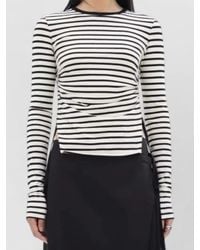 Ann Demeulemeester - Cropped Long Sleeve Striped Crew Neck Top - Lyst