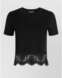 Dolce & Gabbana - Crew Neck Lace Trim Cropped T Shirt - Lyst