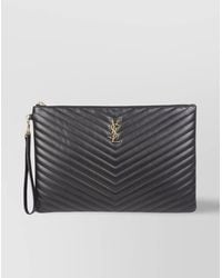 Saint Laurent - Quilted Chevron Clutch Bag With Wrist Strap - Lyst