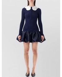 Self-Portrait - Pointelle Knit Mini Dress Taffeta Skirt - Lyst