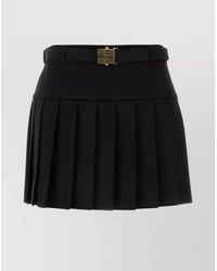 Miu Miu - Wool Mini Skirt With Pleated Design And Belt Loops - Lyst