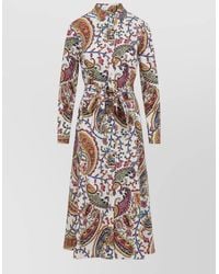 Etro - Cotton Paisley-Print Belted Midi Shirt Dress - Lyst