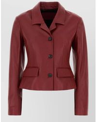 Ferragamo - Leather Jacket Tailored Peplum Notched Collar - Lyst