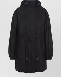 Moncler - Long Hooded Coat Elastic Cuffs Drawstring Waist - Lyst