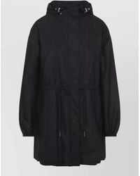 Moncler - Long Hooded Coat Elastic Cuffs Drawstring Waist - Lyst