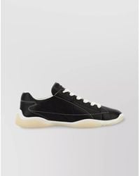 Prada - Leather Sneakers With Contrast Stitching And Rubber Sole - Lyst