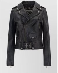 Golden Goose - Calf Leather Asymmetric Biker Jacket - Lyst