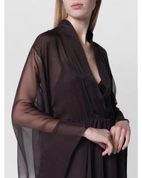 Alberta Ferretti - Long Sleeve Layered Sheer Dress V Neckline - Lyst