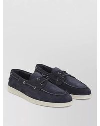 Prada - Boat Lace Up Suede Moccasin Rubber Sole - Lyst