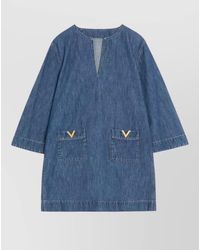 Valentino Garavani - Denim V-Neck Mini Dress - Lyst