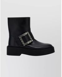 Roger Vivier - Leather Viv Rangers Ankle Boots - Lyst