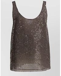Brunello Cucinelli - Silk Sleeveless Scoop-Neck Sequin-Embellished Top - Lyst