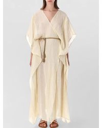 120% Lino - Long Beach Dress Belted Waist Sheer - Lyst