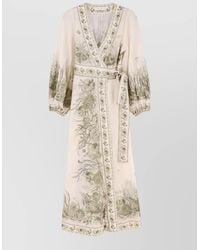 Zimmermann - Cotton Printed V-Neck Long-Sleeve Wrap Midi Dress - Lyst